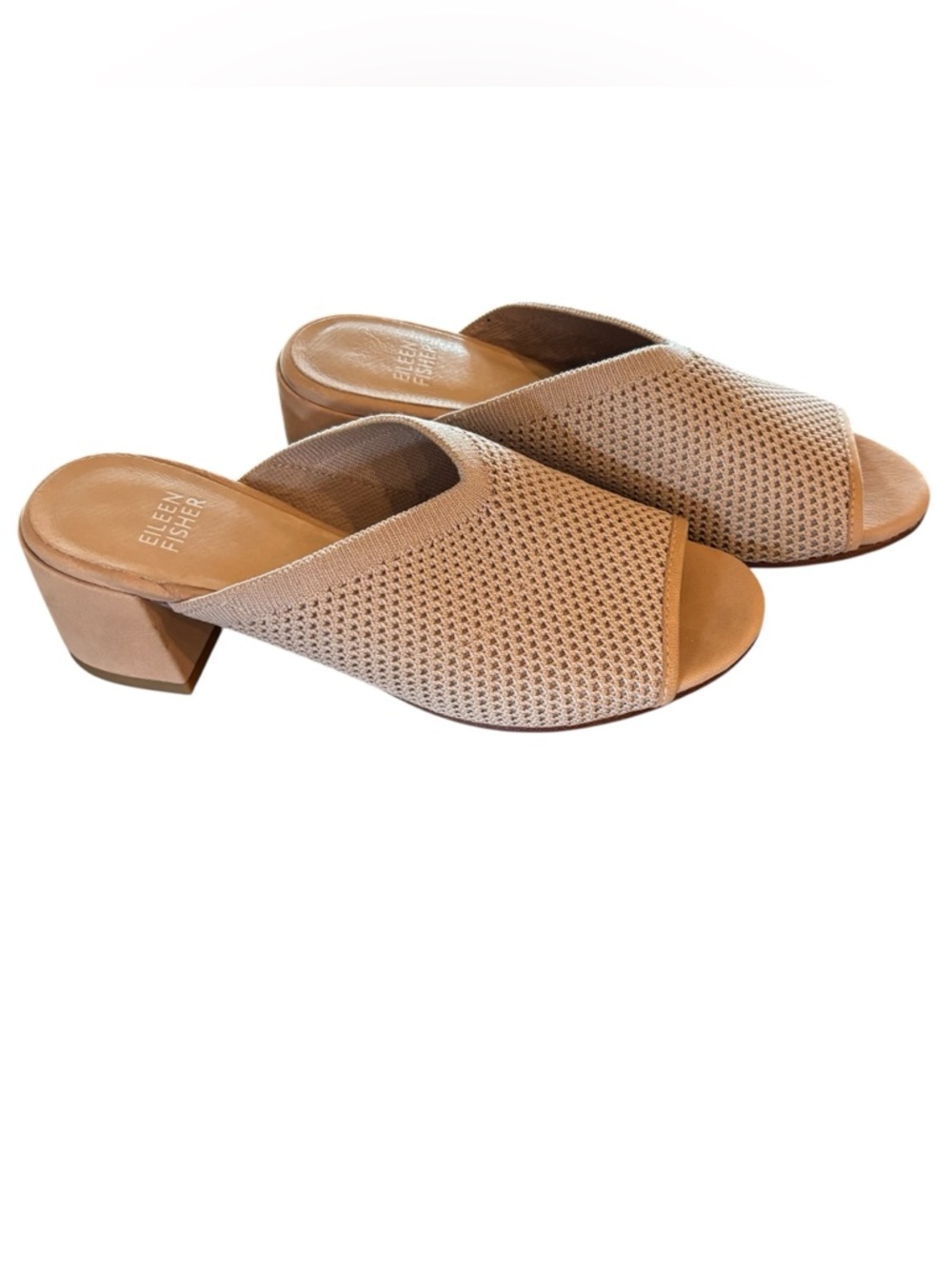 Eileen Fisher Fave Block Heel Slide Sandal Knit Open-Toe Mule, Blush, size 6